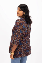 Brown Jahota Hand Block Cotton Kurti 10072391