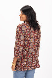 Marron Jahota Hand block Printed Cotton Kurti 10072394