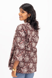 Brown Jahota Hand block Printed Cotton Kurti 10072396