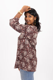 Brown Jahota Hand block Printed Cotton Kurti 10072396