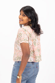 Peach Hand Block Printed Cotton Crop Top 10074307