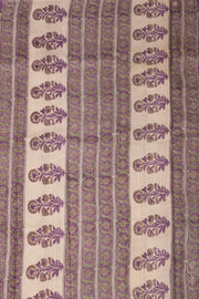 Blush Almond Beige Printed Tussar Silk Saree with Berry Dust Purple Paisley Motifs 10076451