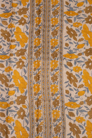 Café Latte Beige Printed Tussar Silk Saree with Sandal Yellow Floral Motifs 10076453
