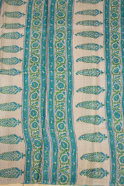 Almond Beige Printed Tussar Silk Saree with Ocean Jade Blue Paisley Motifs 10076454