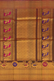 Green Gadwal Silk Saree with Peacock Border 10075447