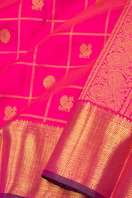 Deep Carmine Pink Bridal Kanjivaram Silk Saree 10075536