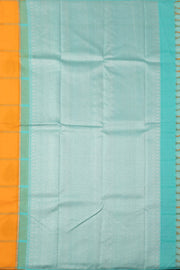 Kanjivaram Handloom Pure Silk Saree in Turmeric Yellow with Meenakari Paisley Buttas and Contrast Blue Zari Pallu 10076112