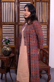 Peach Embroidered Midi Coat Cotton Dress with Jacket 10062660
