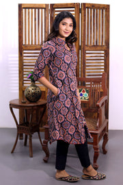 Black Hand Block Printed Cotton Kurta 10062649