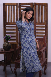 Blue Hand Block Printed Cotton Kurta 10062700