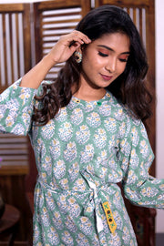 Sage Green Hand Block Printed Cotton Dress 10062647