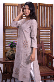 Brown Hand Embroidered Cotton Kurta 10062704