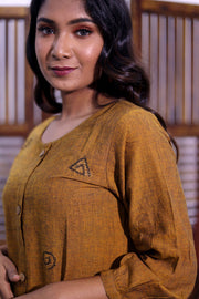 Ochre Yellow Hand Embroidered Cotton Kurta 10062671