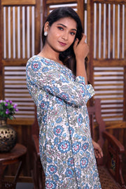 Blue Hand Block Printed Cotton Kurta 10062708