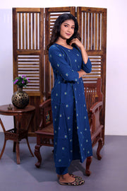 Cerulean Blue Hand Block Cotton Kurta 10062655