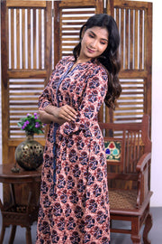 Pink Hand Block Printed Cotton Kurta 10062653