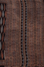 Ink Black Ajrakh Printed Mulmul Cotton Saree With Geometric Border 10076516
