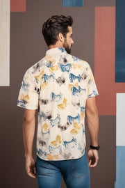 Cream Half Sleeve Ajrakh Printed Cotton Mens Shirt 10072712
