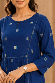 Cerulean Blue Hand Block Cotton Kurta 10077628