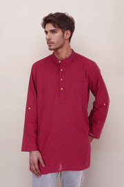 Maroon Full Sleeve Slub Cotton Solid Style Men's Kurta 10074255