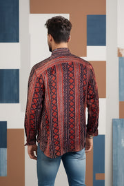 Brown Full Sleeve Jahota Print Modal Silk Mens Shirt 10074380