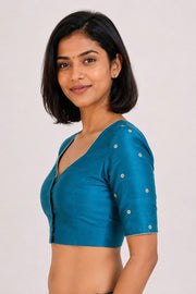 Blue Aari Embroidered Tussar Silk Blouse 10068933