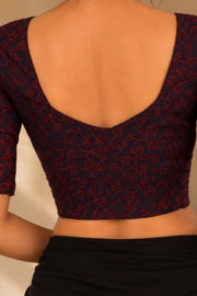 Maroon Indigo Hand Block Printed Cotton Blouse 10078138
