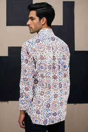 Cream Full Sleeve Ajrakh Printed Cotton Mens Shirt 10071160