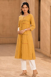 Mustard Yellow Embroidered Cotton Dress 10077654