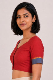 Maroon Aari Embroidered Mangalgiri Cotton Blouse 10070735