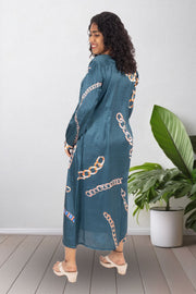 Green Printed Vegan Charmeuse Silk Dress 10074052