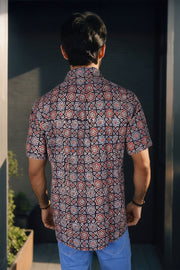 Black Half Sleeve Ajrakh Printed Cotton Mens Shirt 10071094