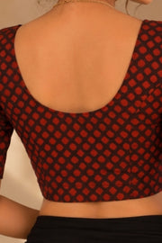 Maroon Indigo Hand Block Printed Cotton Blouse 10078154