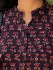 Black Jahota Hand block Printed Women Sleevless Shirt 10077194