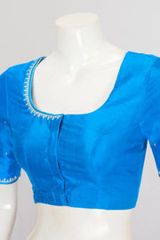 Copper Sulphate Blue Aari Embroidered Kanjivaram Silk Blouse - 10064340