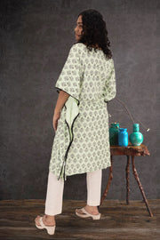 Chartreuse Green Hand Block Printed Cotton Kaftan 10075947