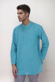 Blue Full Sleeve Slub Cotton Solid Style Men's Kurta 10074258