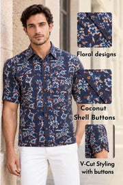 Brown Half Sleeve Jahota Print Cotton Mens Shirt 10077849