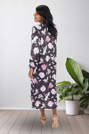 Black Printed Vegan Charmeuse Silk Dress 10074057