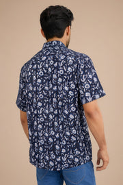 Blue Half Sleeve Jahota Printed Cotton Mens Shirt 10074323