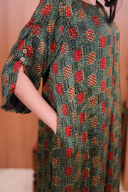 Rustic Green Hand Embroidered Cotton Kurta 