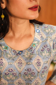 Denim Blue Hand Block Printed Cotton Dress 10062658