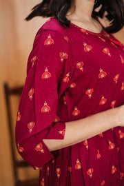 Red Hand Embroidered Cotton Dress 10062646