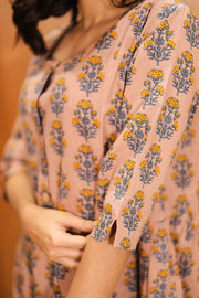 Peach Hand Block Printed Cotton Dress 10062648