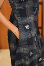 Black Embroidered Cotton Checked Dress 10062652