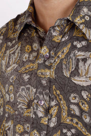 Brown Full Sleeve Vanaspathi Print Modal Silk Mens Shirt 10077507