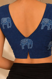 Blue Indigo Hand Block Printed Cotton Blouse 10078141