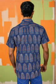 Blue Half Sleeve Ajrakh Printed Cotton Mens Shirt 10071096