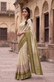Beige Chikankari Embroided Kota Cotton Saree 10078113