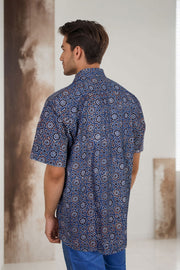 Blue Half Sleeve Ajrakh Printed Cotton Mens Shirt 10071091
